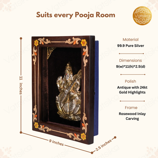 Saraswathi Devi Silver Photo Frame for Pooja Room