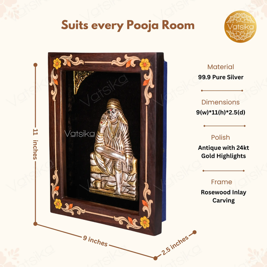 Sai Baba Silver Photo Frame for Pooja Room