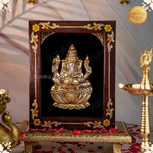 Ganesha Silver Photo Frame for Pooja Room in Antique Polish