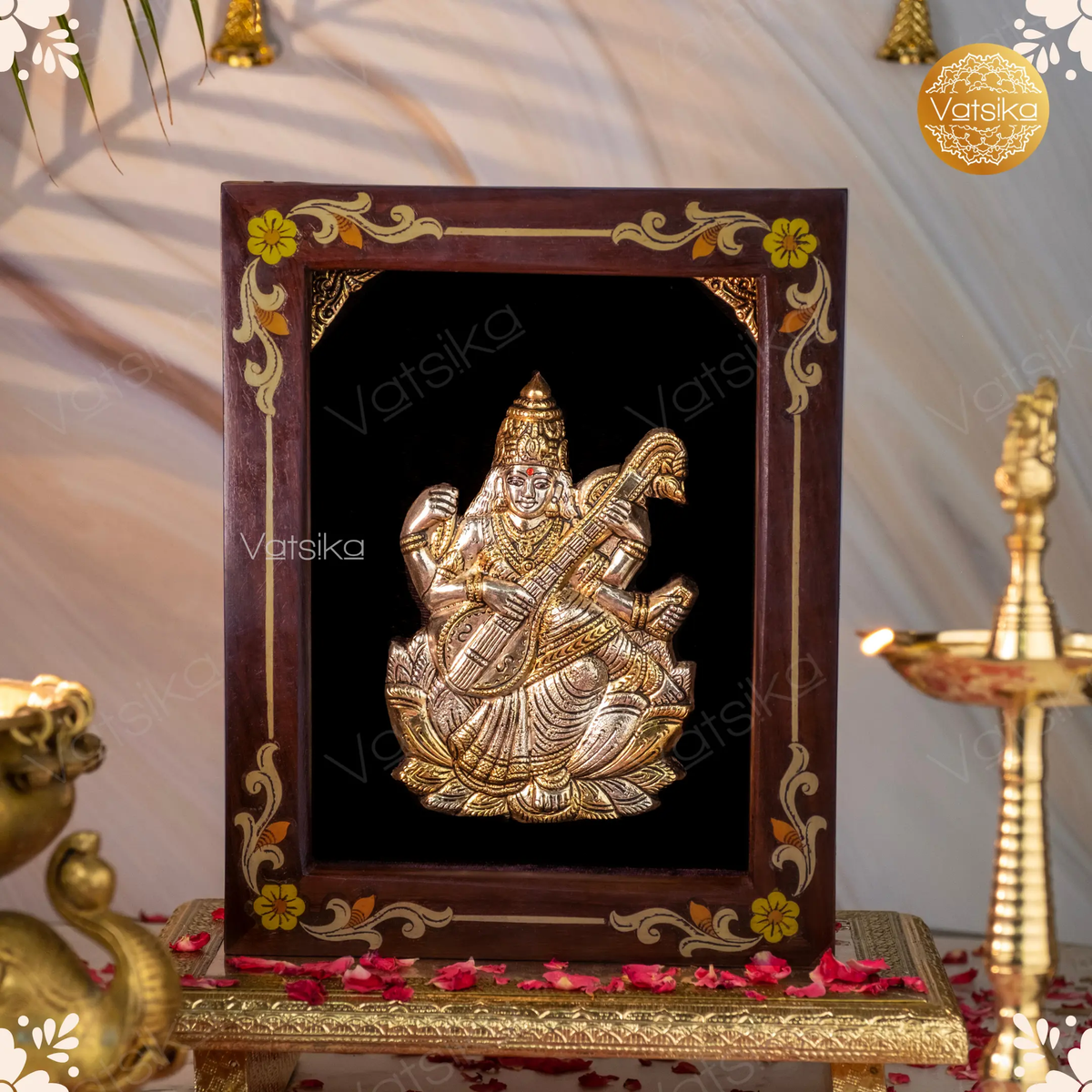 Saraswathi Devi Silver Photo Frame for Pooja Room – Vatsika Silver ...
