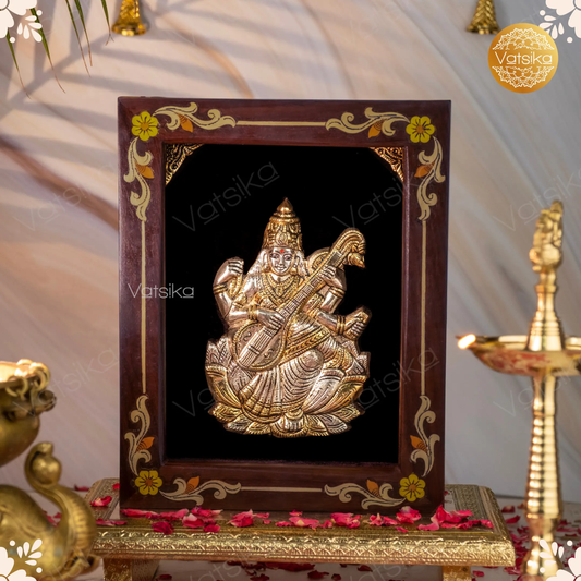 Saraswathi Devi Silver Photo Frame for Pooja Room
