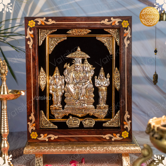 Shiva Parvathi with Ganesha and Subramanya Swamy - Shiva Family Silver Photo Frame