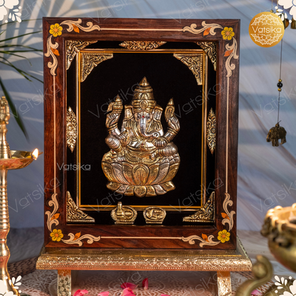 Ganesha Silver Photo with Rosewood