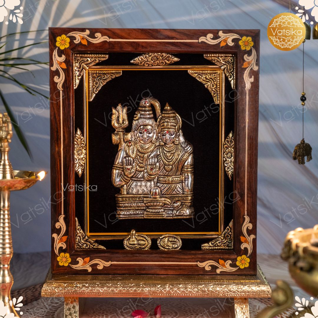 Shiva Parvathi Silver Photo for Pooja room