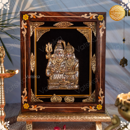 Shiva Parvathi Silver Photo for Pooja room