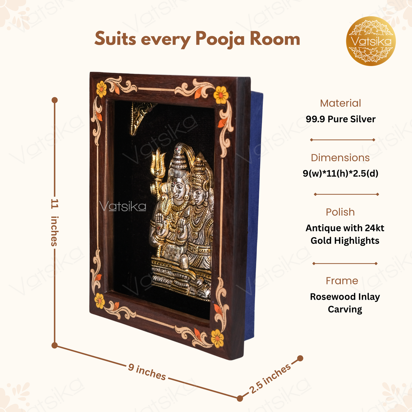 Shiva Parvathi Silver Photo Dimensions