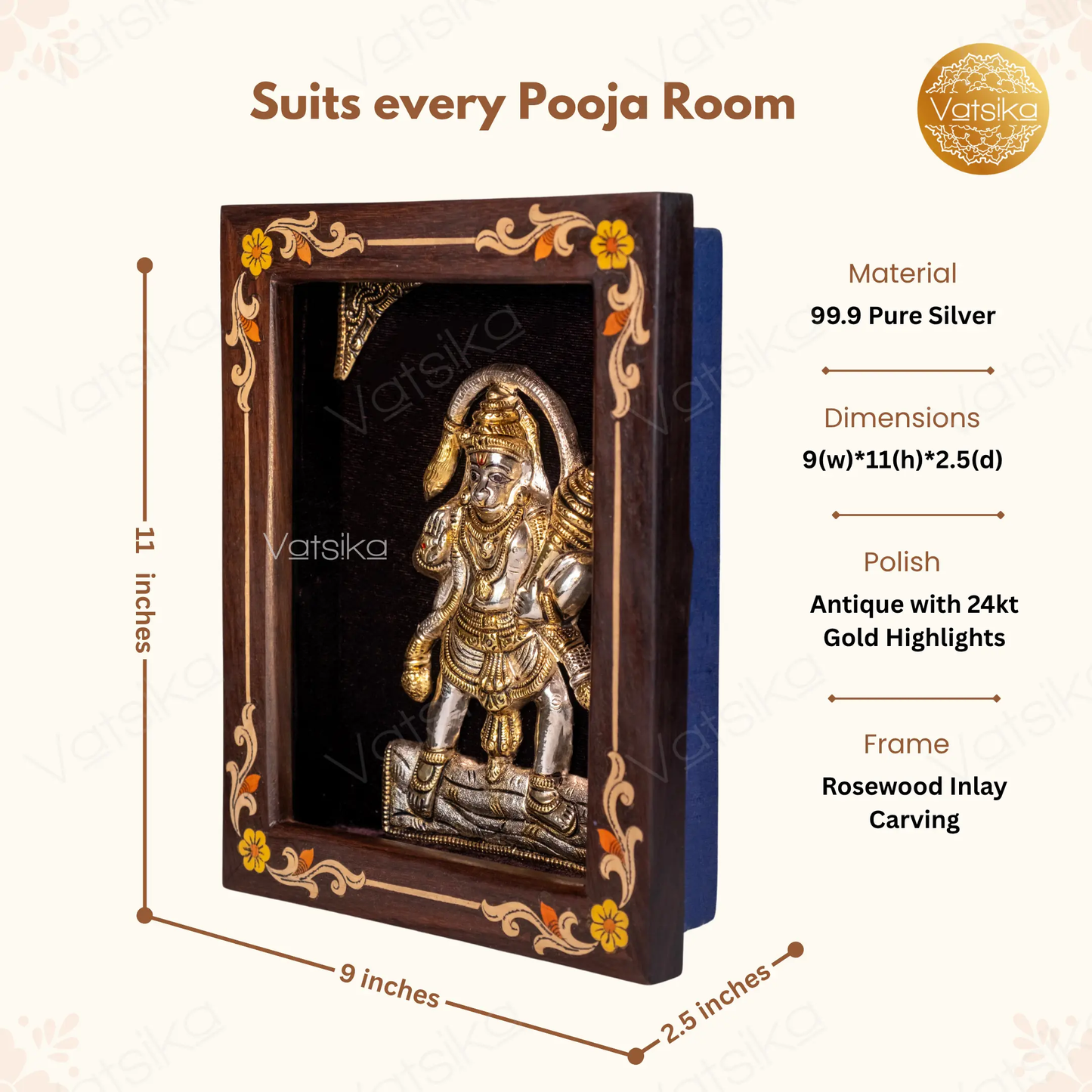 Hanuman Photo Frame in Silver for Pooja room