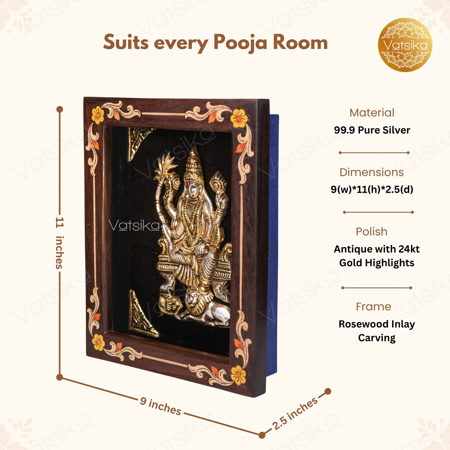 Silver Lalitha Devi Photo Frame for Pooja Room