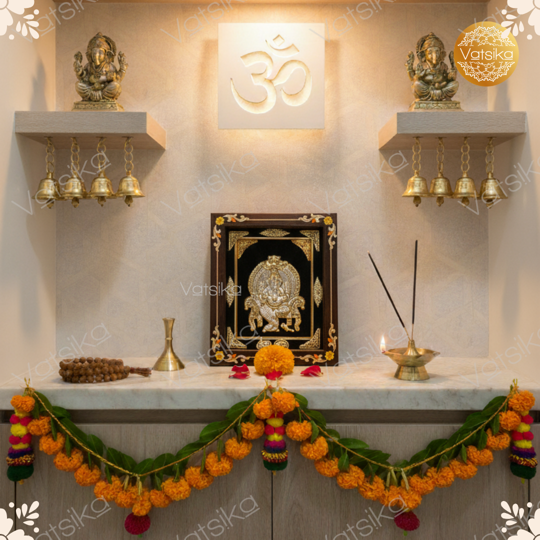 Silver Photo Frame in a Pooja Room Setup