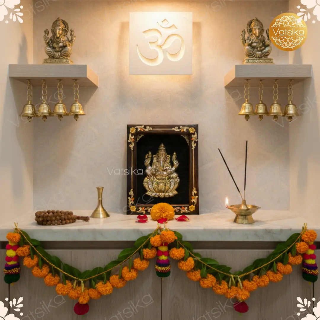 Pooja Room with 9*11 size Silver Photo Frame in Antique Polish