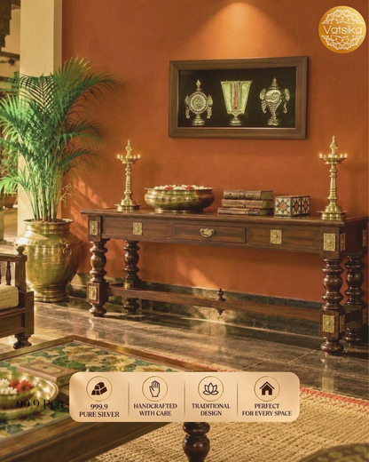 Shanku Chakra Nama silver frame in Indian Traditional living room