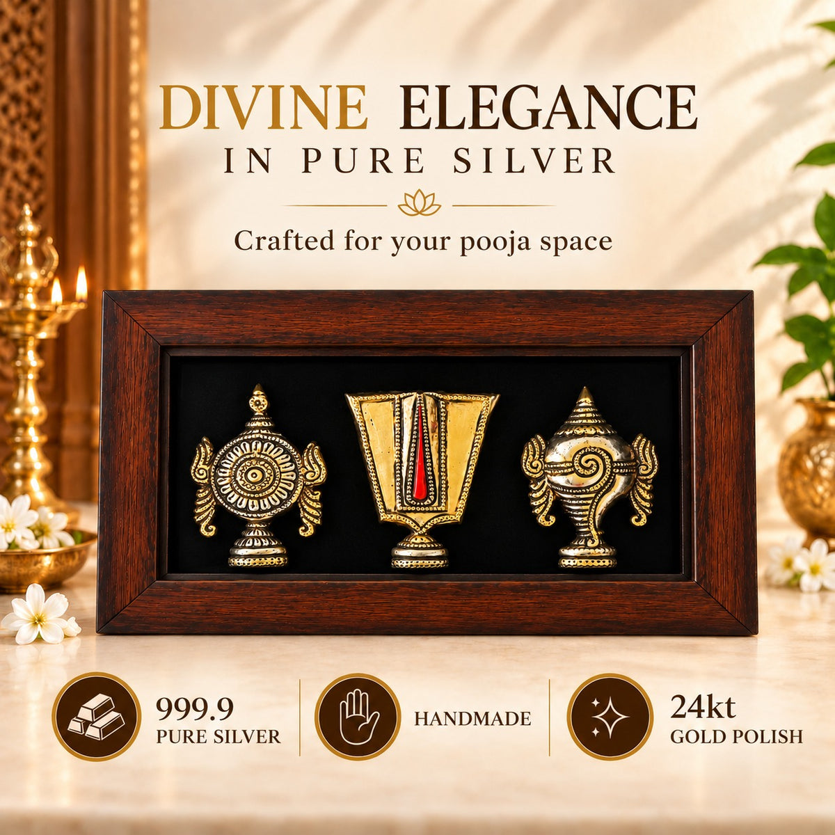 Vatsika 999.9 pure silver Shanku Chakra Nama frame - Medium Size