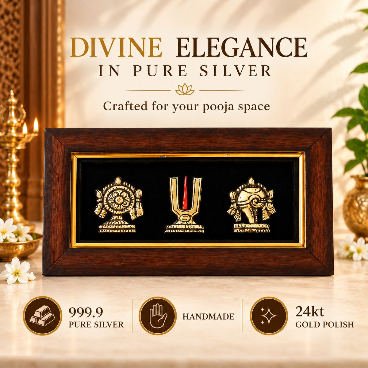 Vatsika 999.9 pure silver Shanku Chakra Nama frame Small Size